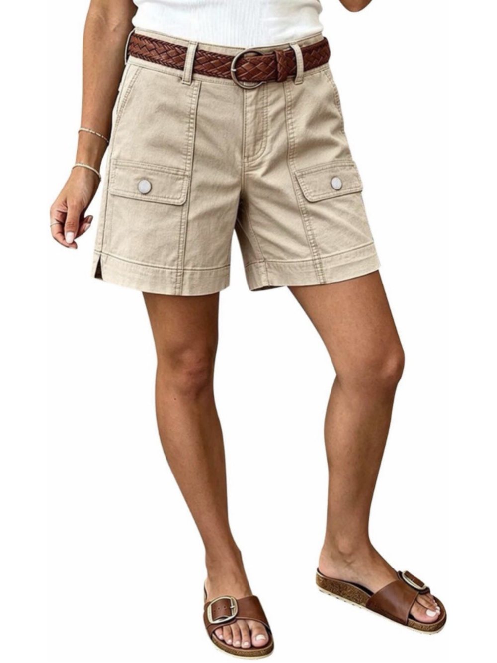 Flamingals Mid Waist Mid Thigh Length Casual Split Shorts M